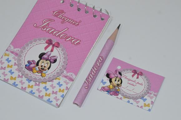 Bloquinho Personalizado com Lápis Minnie Baby