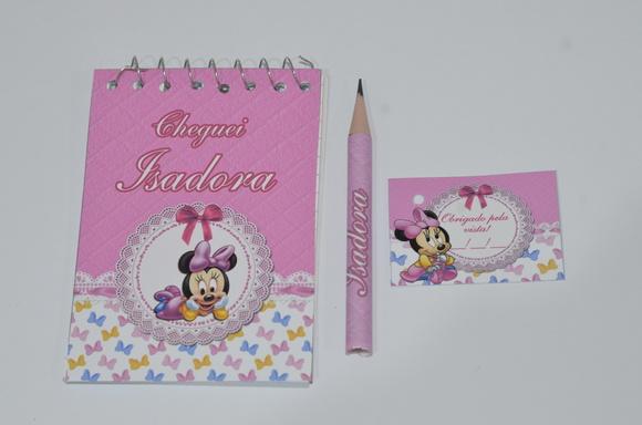 Bloquinho Personalizado com Lápis Minnie Baby