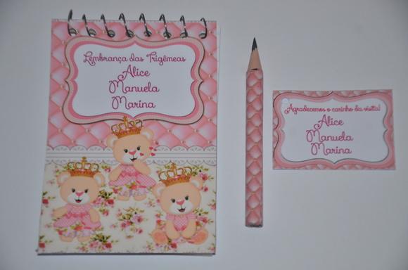 Bloquinho Personalizado com Lápis Trigêmeas