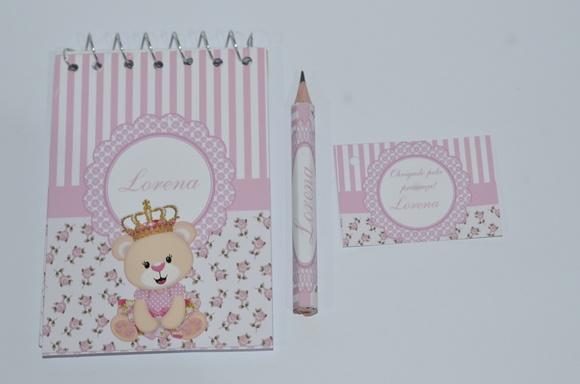 Bloquinho Personalizado com Lápis Ursinha Princesa