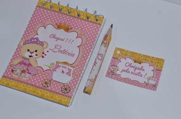Bloquinho Personalizado com Lápis Ursinha Princesa
