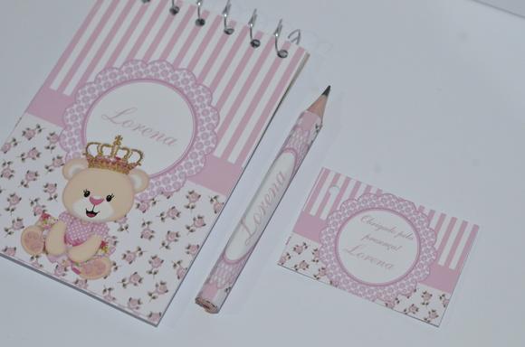 Bloquinho Personalizado com Lápis Ursinha Princesa