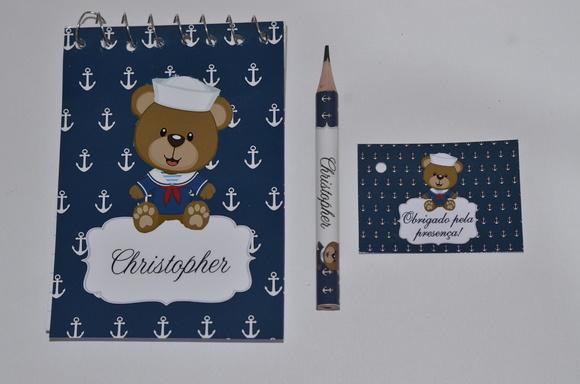 Bloquinho Personalizado com Lápis Urso Marinheiro