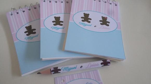Bloquinho Personalizado com Lápis Urso Gêmeos