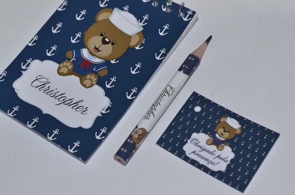 Bloquinho Personalizado com Lápis Urso Marinheiro