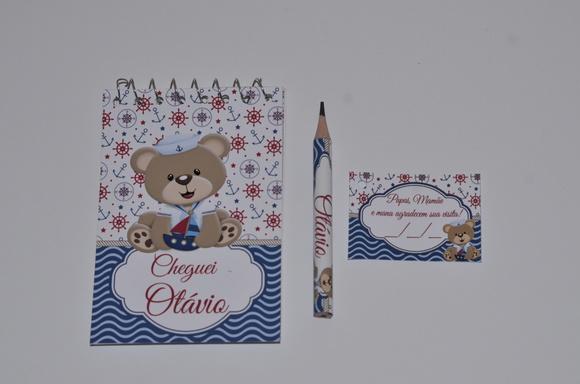 Bloquinho Personalizado com Lápis Urso Marinheiro