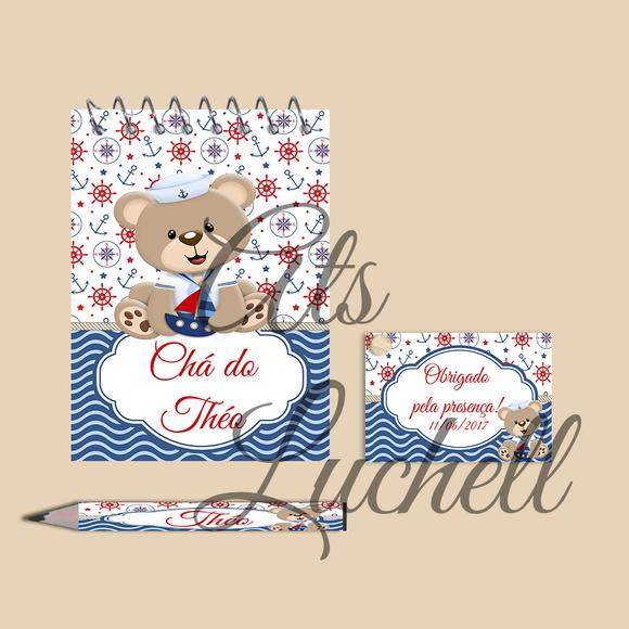 Bloquinho Personalizado com Lápis Urso Marinheiro