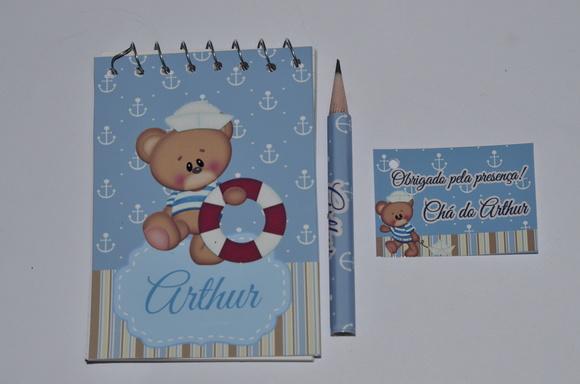 Bloquinho Personalizado com Lápis Urso Marinheiro
