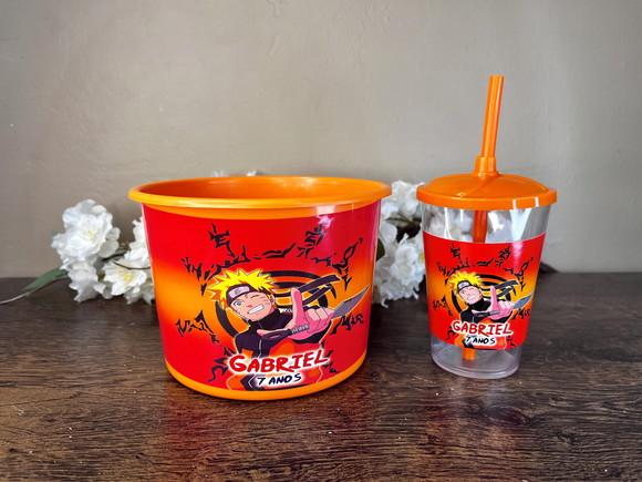 Kit Balde de Pipoca com Copo Canudo Personalizado Naruto