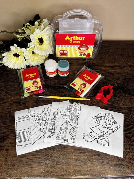 Kit Colorir na Maleta Acrilica Bombeiro