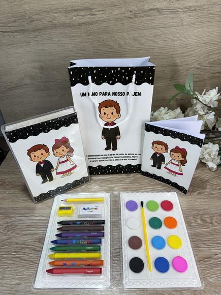 Kit com Estojo de Pintura para Daminha e Pajem Casamento
