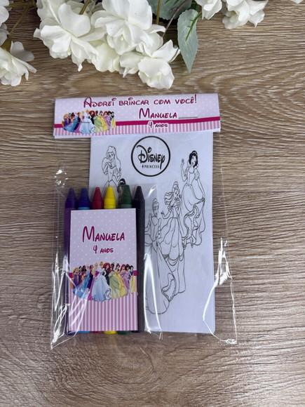 Kit de Colorir com Giz de Cera Personalizado Princesas
