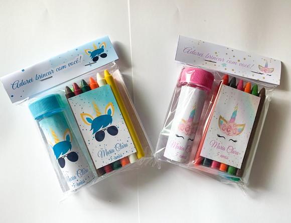Kit Massinha, Giz de Cera e Bolha de Sabão Unicórnio