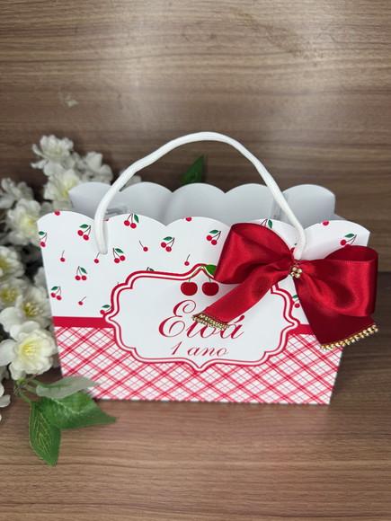 Sacola Nuvem Luxo Personalizada com Laço e Strass Cereja