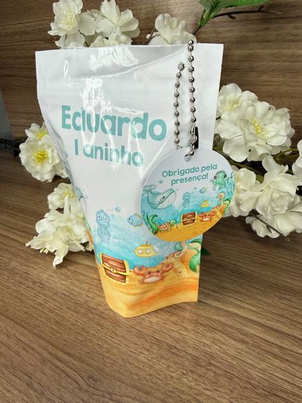 Saquinho Zip Lock Personalizado Fundo do Mar com Tag 15x10