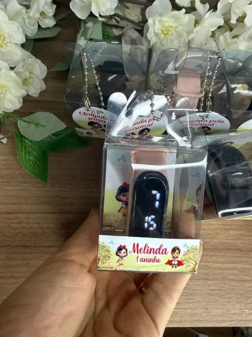 Relógio Digital Infantil com Caixinha Personalizada Branca de Ne
