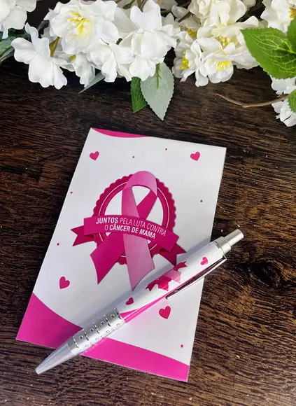 Bloquinho com Caneta Personalizado 14x10 Outubro Rosa