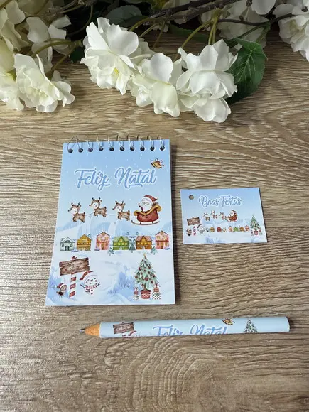 Bloquinho com Mini Lápis Personalizado Natal