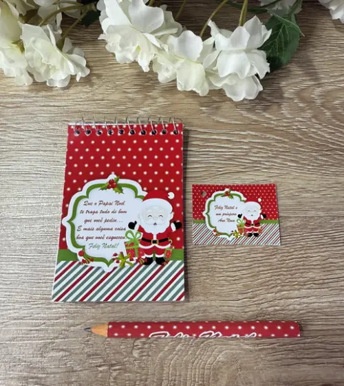 Bloquinho com Mini Lápis Personalizado Natal