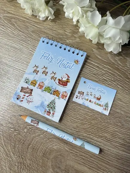 Bloquinho com Mini Lápis Personalizado Natal