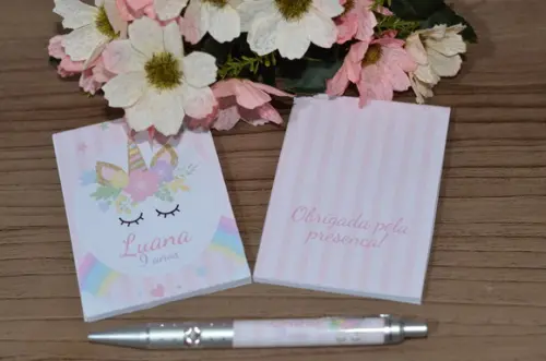 Bloquinho Personalizado com Caneta Unicórnio