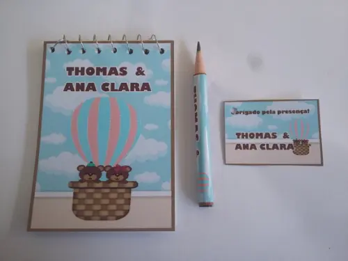Bloquinho Personalizado com Lápis Balão Gêmeos