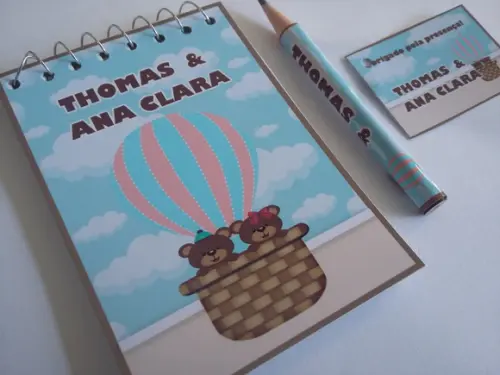 Bloquinho Personalizado com Lápis Balão Gêmeos