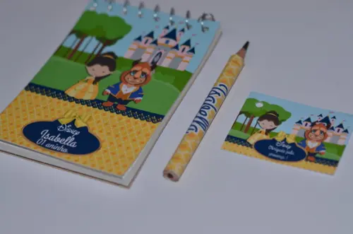 Bloquinho Personalizado com Lápis Bela e a Fera