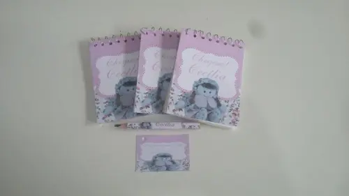 Bloquinho Personalizado com Lápis Boneca de Pano