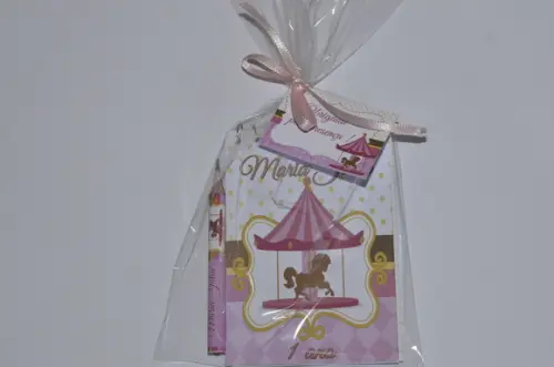 Bloquinho Personalizado com Lápis Carrossel Rosa