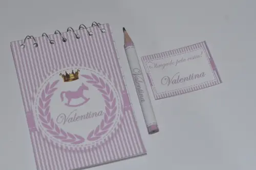 Bloquinho Personalizado com Lápis Cavalinho Rosa