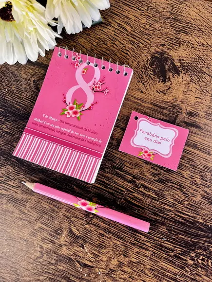 Bloquinho Personalizado com Lápis Dia das Mulheres