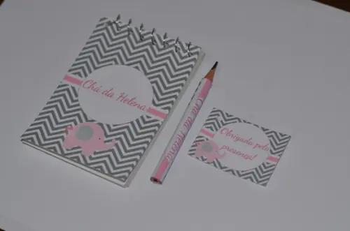 Bloquinho Personalizado com Lápis Elefantinho Chevron