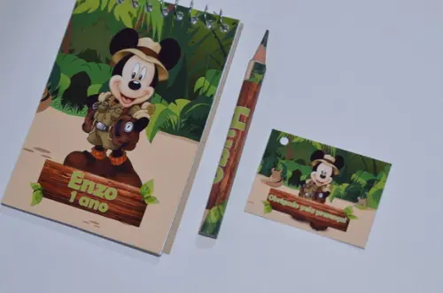 Bloquinho Personalizado com Lápis Mickey Safari