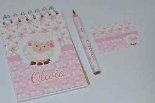 Bloquinho Personalizado com Lápis Ovelhinha