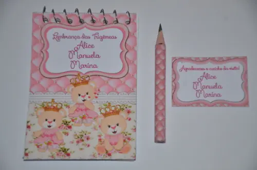 Bloquinho Personalizado com Lápis Trigêmeas