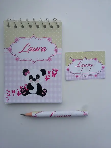 Bloquinho Personalizado com Lápis Ursinha Panda