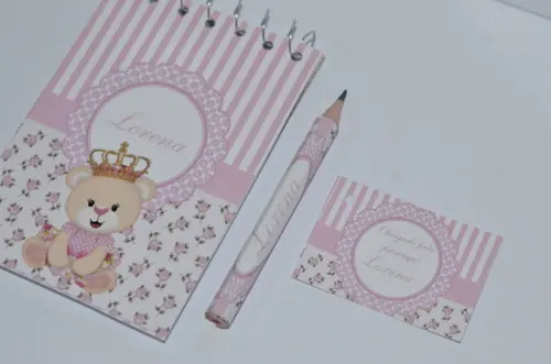 Bloquinho Personalizado com Lápis Ursinha Princesa