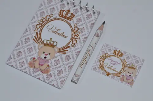 Bloquinho Personalizado com Lápis Ursinha Princesa