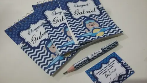 Bloquinho Personalizado com Lápis Urso Aviador