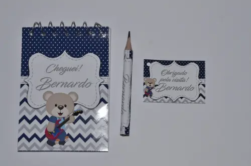 Bloquinho Personalizado com Lápis Urso Guitarrista