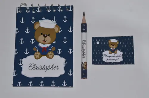 Bloquinho Personalizado com Lápis Urso Marinheiro