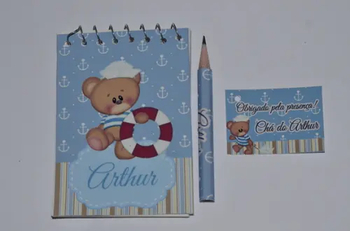 Bloquinho Personalizado com Lápis Urso Marinheiro