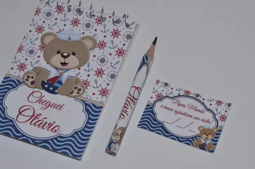 Bloquinho Personalizado com Lápis Urso Marinheiro