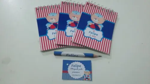 Bloquinho Personalizado com Lápis Urso Marinheiro