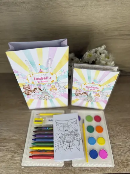 Estojo de Pintura 30 Peças + Sacola Personalizada Circo Rosa