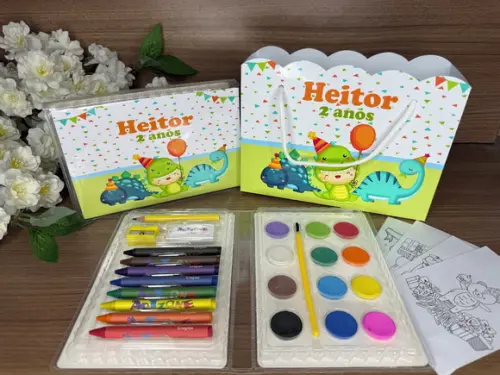 Estojo de Pintura 30 Peças + Sacola Personalizada Dino Baby