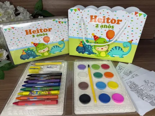 Estojo de Pintura 30 Peças + Sacola Personalizada Dino Baby