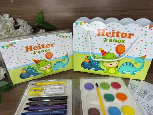 Estojo de Pintura 30 Peças + Sacola Personalizada Dino Baby