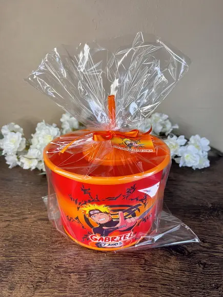Kit Balde de Pipoca com Copo Canudo Personalizado Naruto
